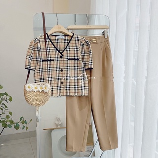 Áo sơ mi cổ V viền đen Minz