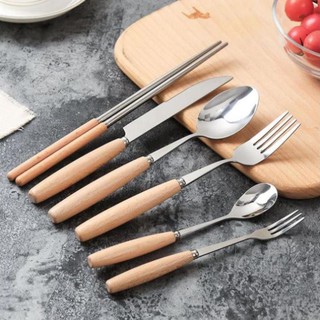 Bộ dao dĩa đũa thìa cán gỗ nhập khẩu Z01