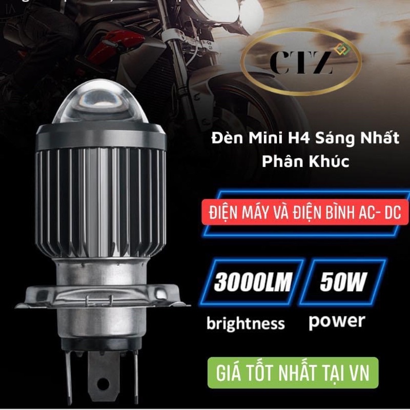 Đèn bi cầu H4 mini chính hãng pha trắng - cos vàng