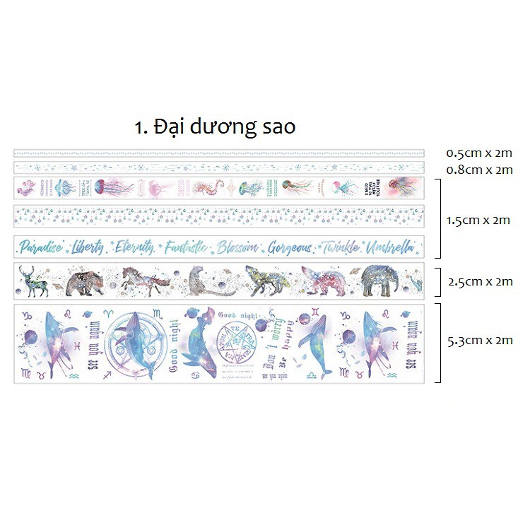 Set băng dính washi tape trang trí planner scrapbook WST133