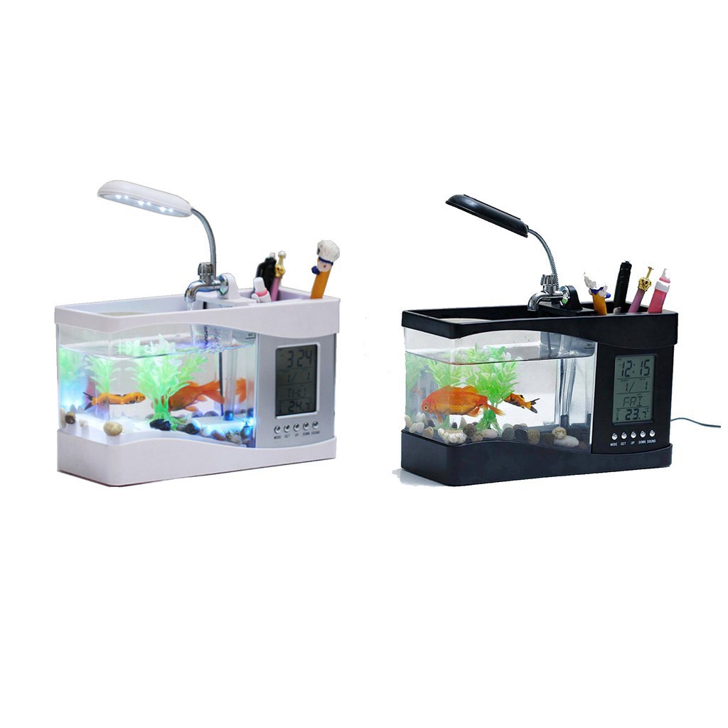 Bể cá mini kiêm đồng hồ để bàn( 2 màu trắng-đen)