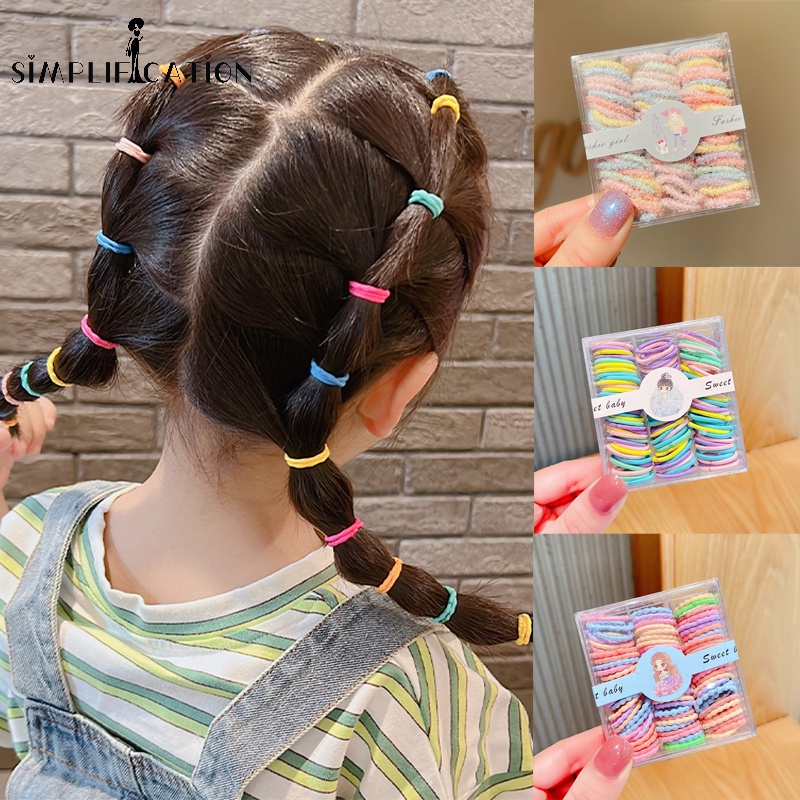 Set 90 Dây Buộc Tóc Nylon Cao Su Họa Tiết Hoạt Hình Màu Kẹo Ngọt Đáng Yêu
