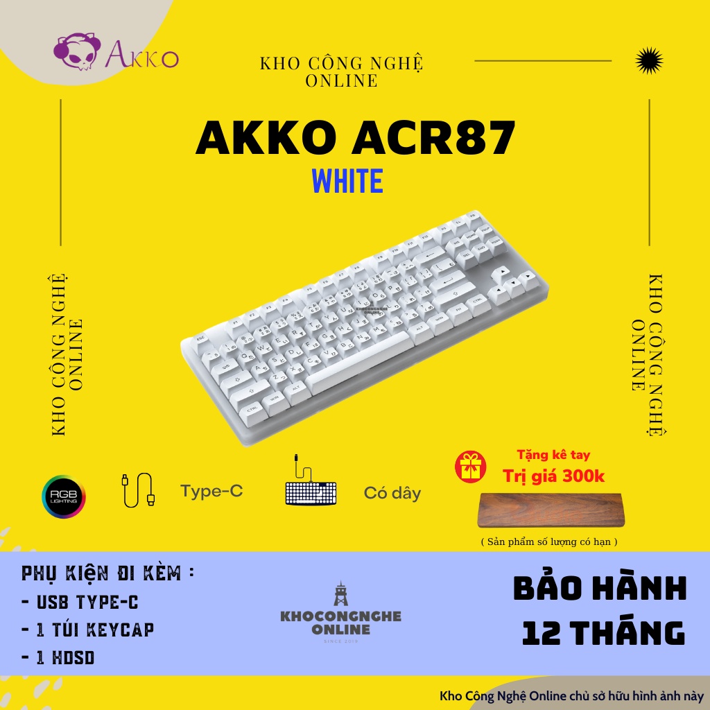 [Mã 33ELSALE hoàn 7% đơn 300K] Bàn phím cơ AKKO ACR87 white (Hotswap / RGB / AKKO CS sw Jelly Blue)