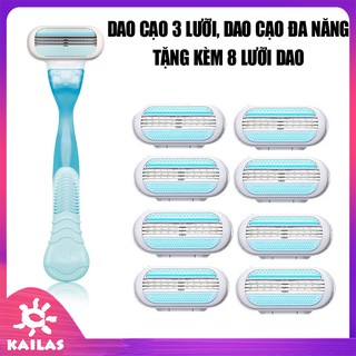 Dao Cạo Lông Tay, Chân, Nách 3 Lưỡi Chuyên Dụng Cho Phái Nữ- Tặng Kèm 8 Lưỡi Dao Thay Thế
