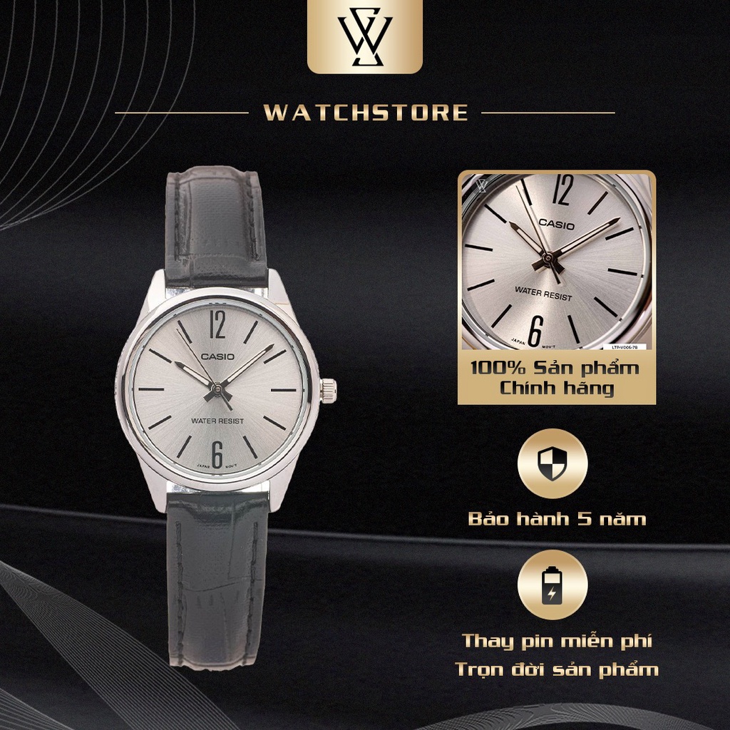 Đồng Hồ Quartz Nữ Casio WATCHSTORE LTP-V005L-7BUDF Thiết Kế Mặt Kính Khoáng 28mm, Dây Da Đen Và Vỏ Thép Không Gỉ