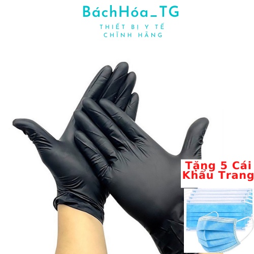 Găng tay y tế Nitrile không bột hộp 50 cái màu đen tặng 5 cái khẩu trang kháng khuân BáchHóa_TG