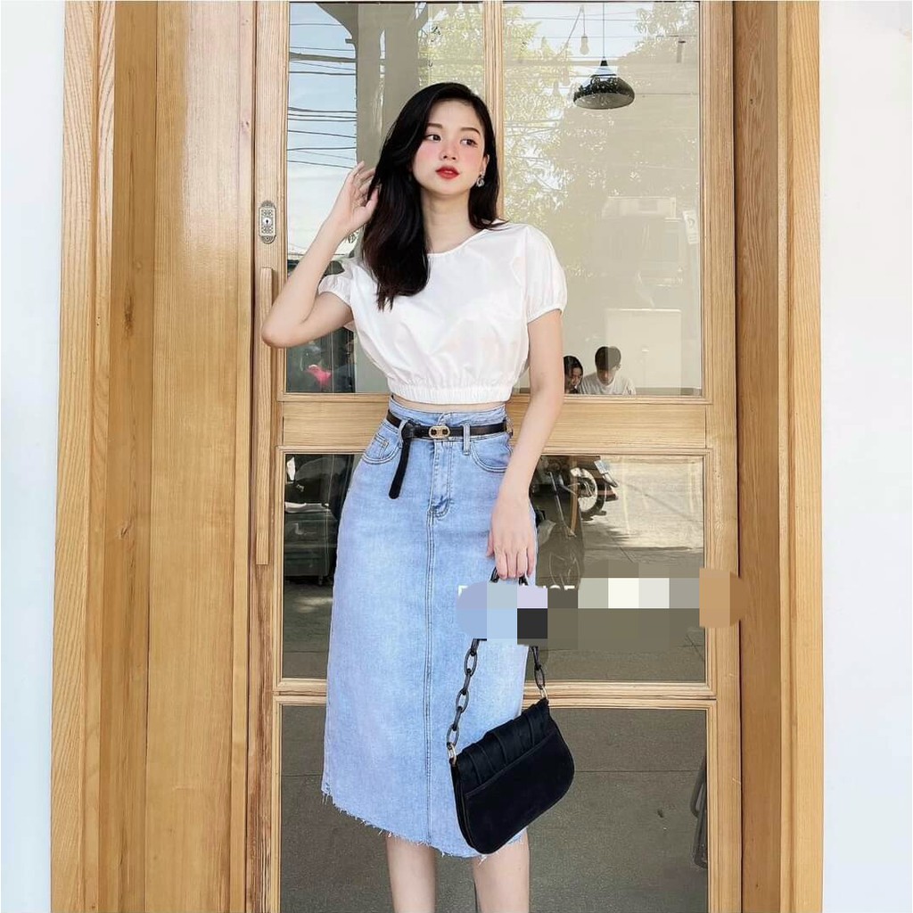 Áo croptop nữ ❣️FREESHIP❣️ Áo Croptop Bo Eo Cổ Tròn Trẻ Trung Phong Cách Hàn Quốc