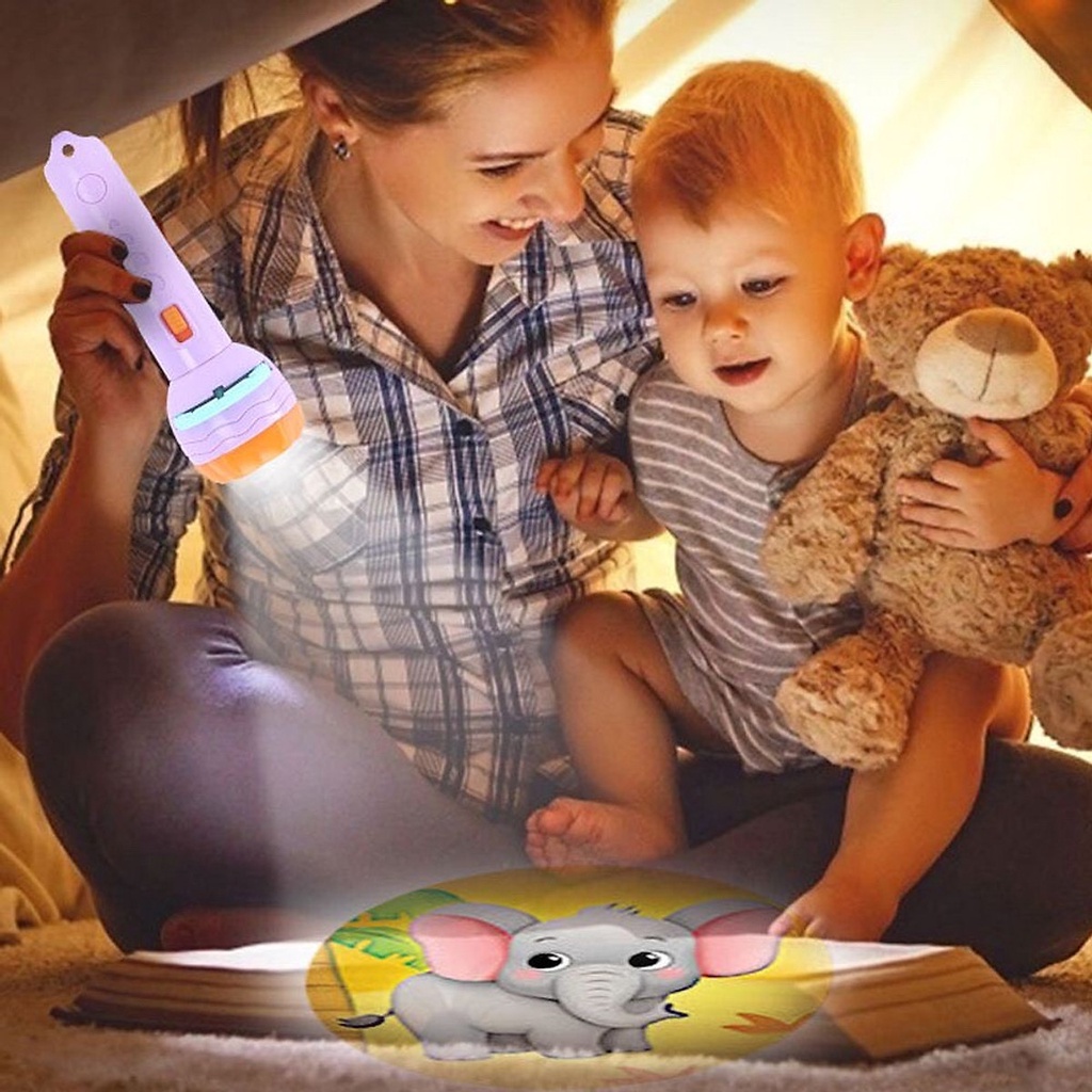 Đèn pin chiếu hình 80 hình động vật nghộ nghĩnh 3d sắc nét cho bé 1 2 3 4 tuổi