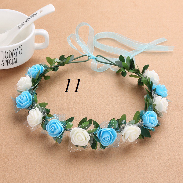 Vòng hoa đội đầu 12 hoa màu mix