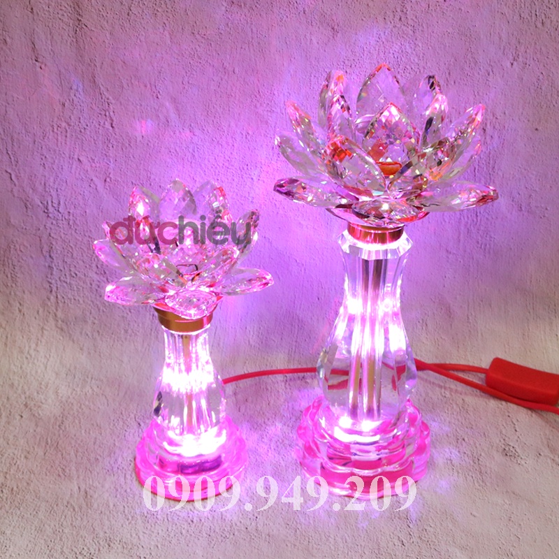 Đèn bình hoa sen pha lê để bàn thờ cao cấp nguyên khối loại to – Đức Hiếu Shop