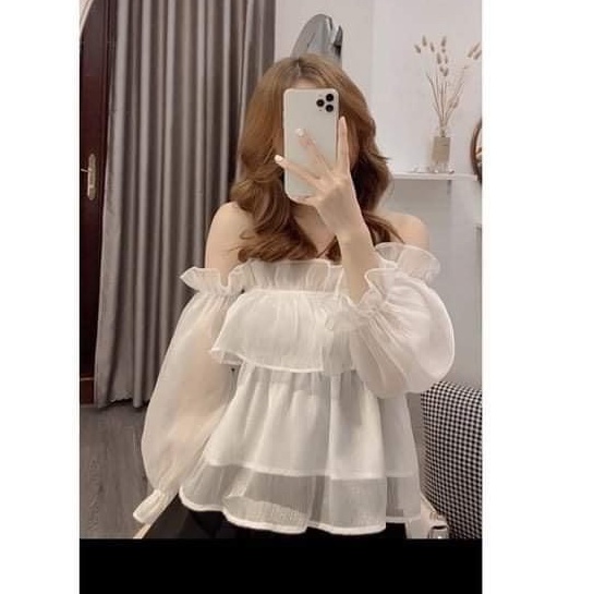 Áo trễ vai bánh bèo 2 lớp nhiều màu