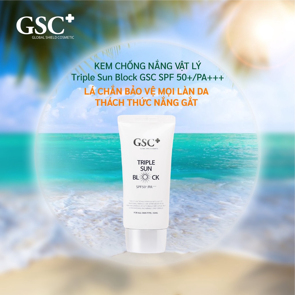 HÀNG NHẬP KHẨU-Kem chống nắng vật lý GSC Triple Sun Block SPF50+/PA+++ nâng tone trắng da nhẹ da khô da dầu mụn nhạy cảm