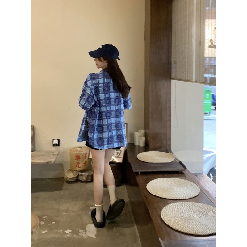 Áo Sơ Mi Tay Ngắn Họa Tiết Kẻ Ô Vuông Thời Trang Phong Cách Hàn Quốc Cho Nữ