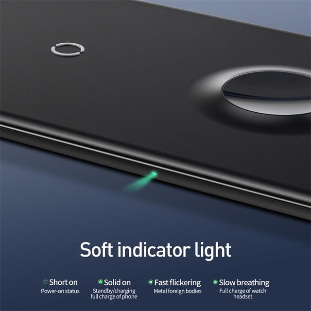 Sạc Nhanh Không Dây Hãng Baseus IW04 Siêu Mỏng Sạc 3in1 Cho Smartphone, Iphone X, XS, Xs Max , Applewatch Và Airpod