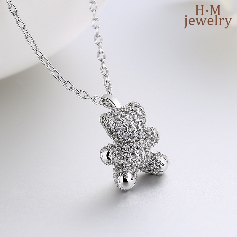Vòng cổ Bạc 925 Mặt Hình Gấu Đính Đá Xinh Xắn