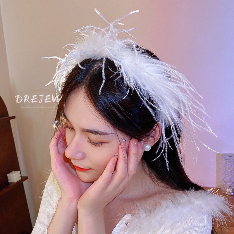 DREJEW Cài tóc dongdaemun hình đầu lâu lông vũ phong cách Hàn Quốc