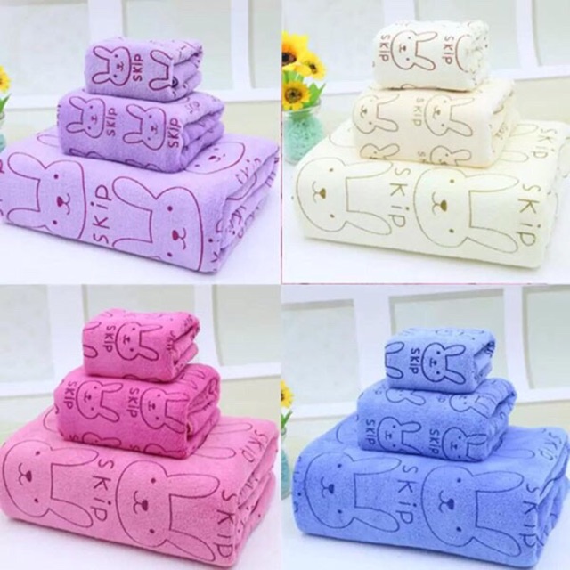 Set 3 khăn nhà tắm tiện ích( khăn tắm, khăn lau tóc, khăn mặt)