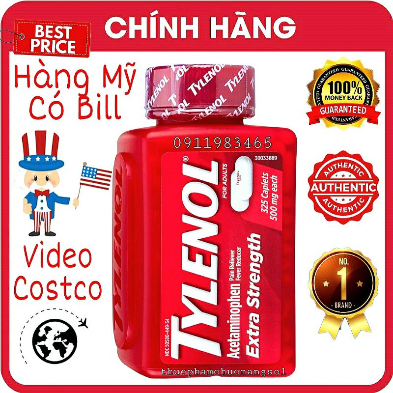 Tyleno.l Extra Streng Acetaminophen 325v Hàng Mỹ Cam Kết Chính Hãng
