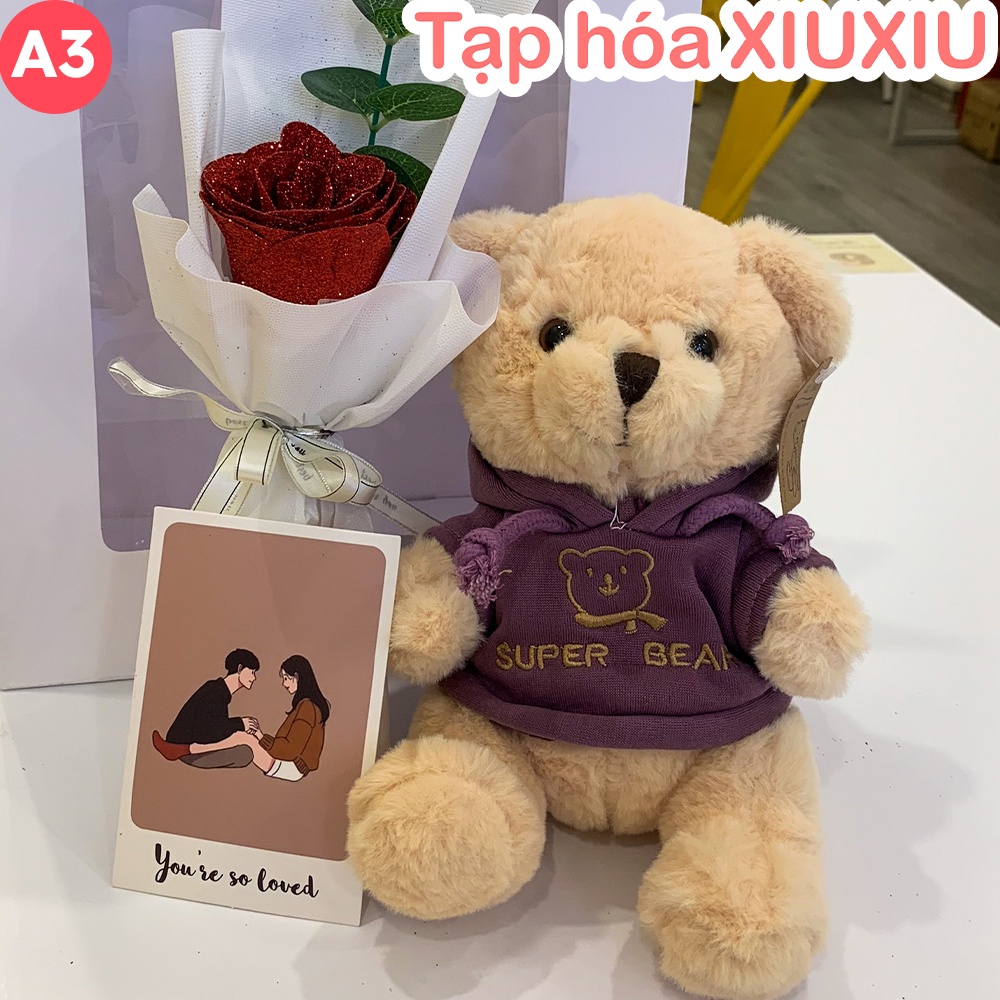 Set Quà Tặng Gấu Bông Cute và Bó Hoa Nhũ, Bộ Son 3 Cây Phong Cách Hàn Quốc , Bộ Quà Tặng 8/3, Sinh Nhật Cho Bạn Gái