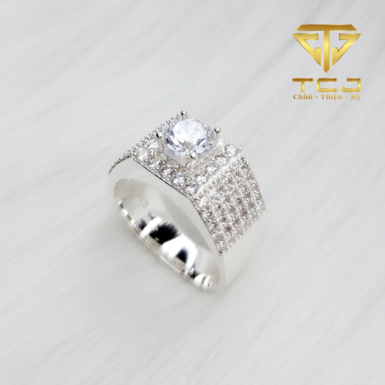 Nhẫn nam bạc ý 925 thiết kế 3D full mặt đá cao cấp RM0206 Trang sức Toàn Cầu TCJ