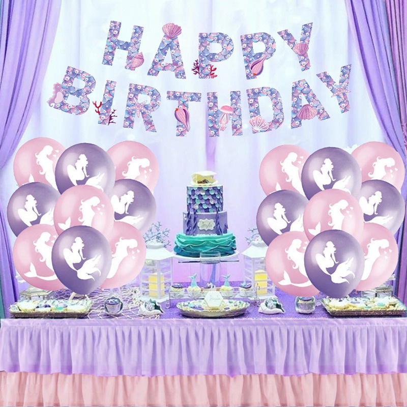 Set 10 Bong Bóng Hình Nàng Tiên Cá 1st Trang Trí Tiệc Sinh Nhật Cho Bé