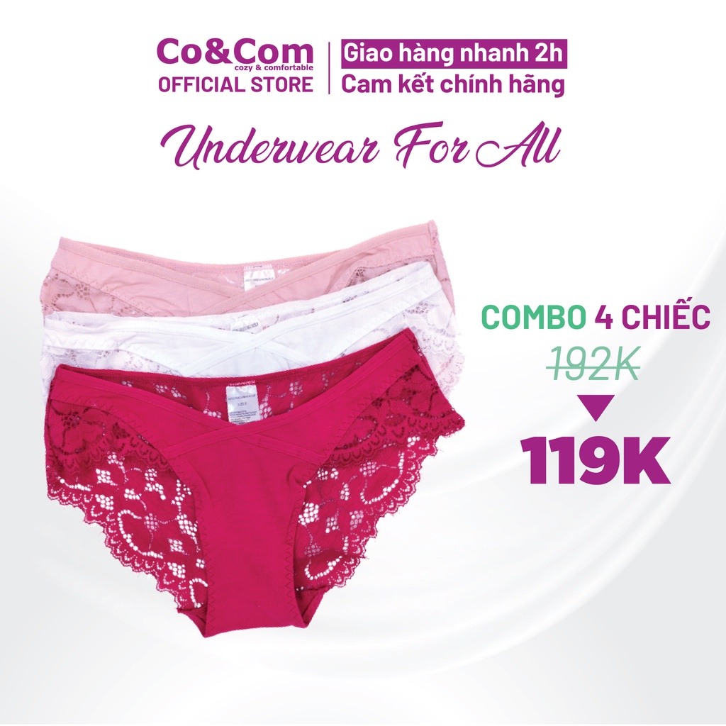 Quần Lót Nữ Ren Cotton 3 Size Co&Com NO3014 Kháng Khuẩn, Mềm Mại, Co Giãn Thoải Mái | BigBuy360 - bigbuy360.vn