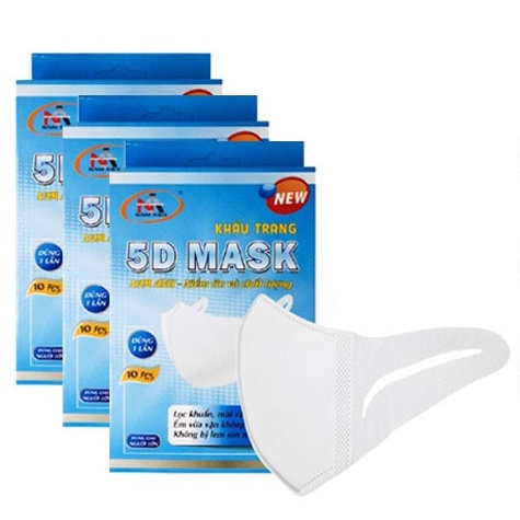 Combo 10 Hộp khẩu trang y tế kháng khuẩn 3 lớp Famapro 5D Mask dây vải cao cấp