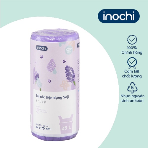 Túi rác tiện dụng Inochi - Soji 25L x 28 túi (Size M) Hương Lavender(có quai cầm)
