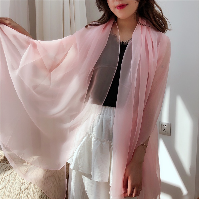 Khăn Choàng Lụa Chiffon Siêu Mỏng Nhẹ Màu Trơn Dáng Dài Chống Nắng / Bãi Biển Mùa Xuân Hè