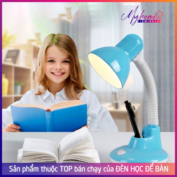 Đèn học để bàn cho bé LED Trắng và Vàng chống cận có kèm giá để bút tiện lợi My Home nhiều màu sắc DN030