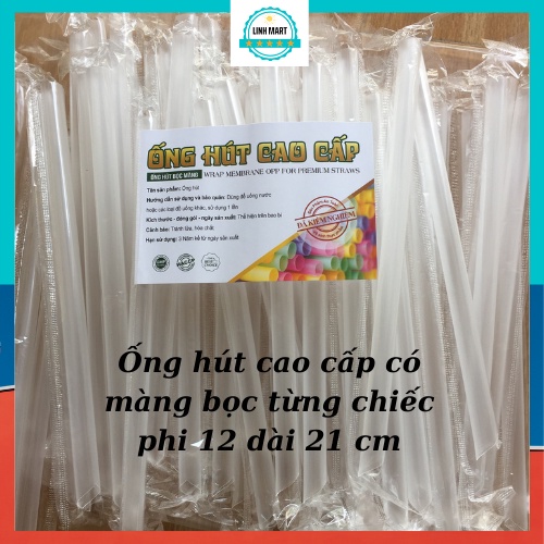Ống hút trà sữa Phi 12 có màng bọc, ống hút trân châu, thạch các loại (dài 21cm) bịch 400g LINHMART