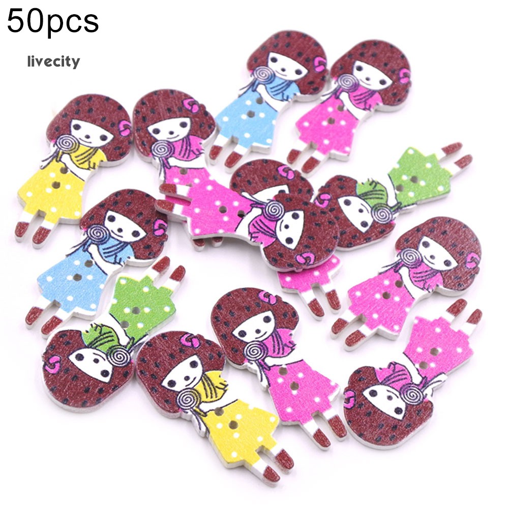 Bộ 50 nút gỗ tạo hình cô gái đáng yêu đa năng tiện lợi