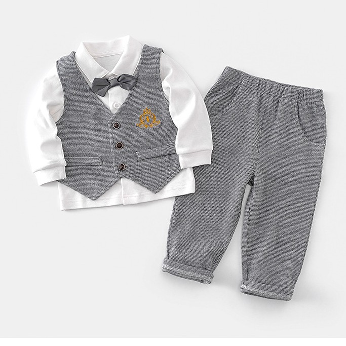 Sét bộ công tử vest 3 chi tiết kèm nơ dành cho bé trai 3-36m
