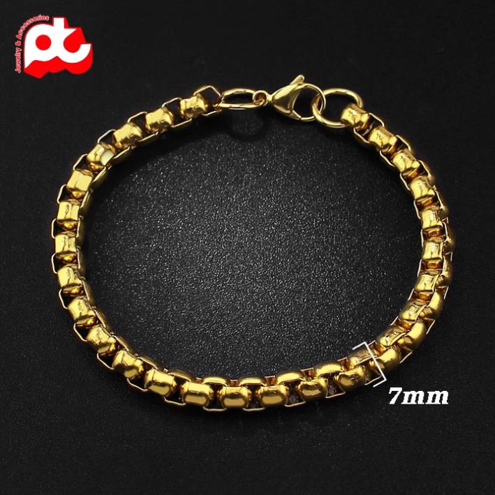 Lắc tay nam cao cấp rẻ đẹp kiểu xích thời trang titan thép không gỉ PT JEWELRY kích cỡ 7mm màu mạ vàng PTLTNA11