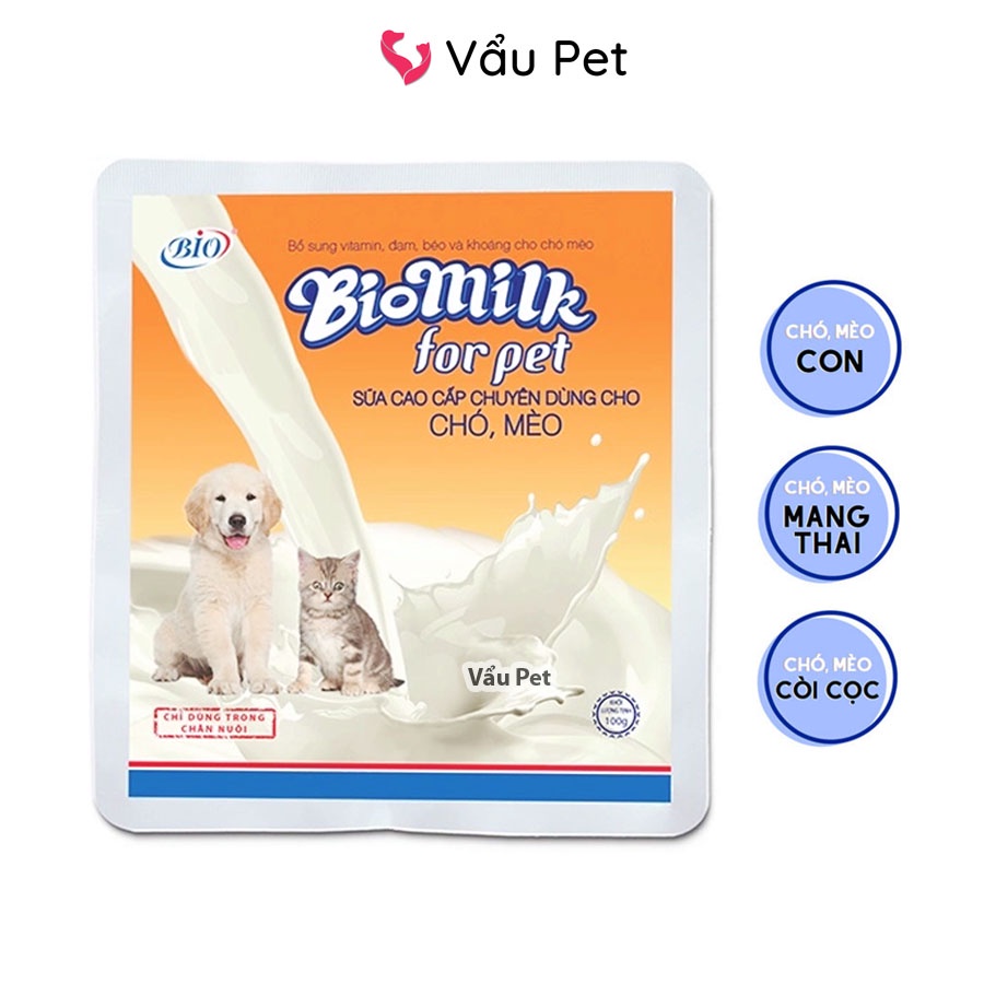 Sữa cho chó mèo con, mang thai, còi cọc chậm lớn Biomilk 100g - Sữa Bio cho chó mèo Vẩu Pet Shop