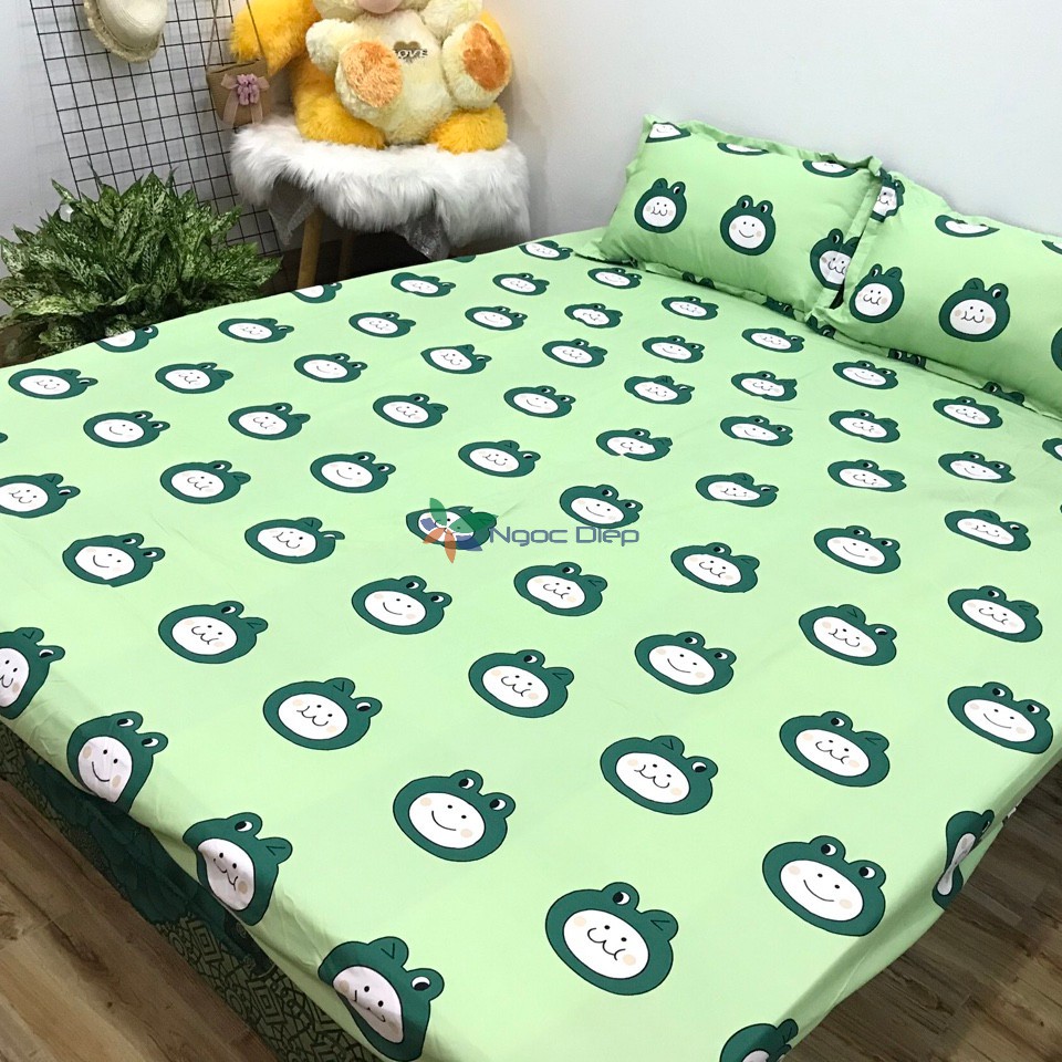 Bộ ga gối poly cotton mẫu ếch xanh