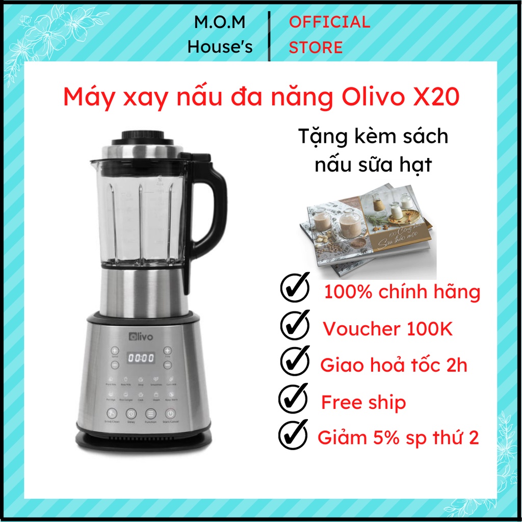 Máy xay sữa hạt đa năng OLIVO X20_M.O.M House's_Công suất 1800W -12 chế độ xay-Hẹn giờ nấu-Bảo hành 24 tháng
