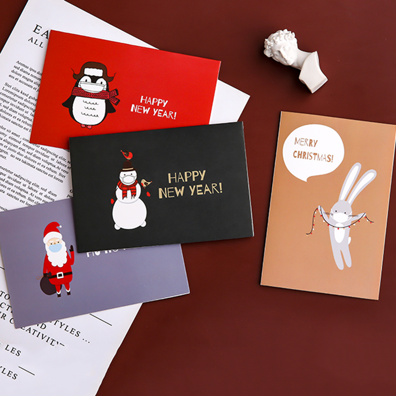 Bộ 6 Thiệp Giáng Sinh X-Mas Hình Động Vật Hoạt Hình Dễ Thương Kèm Phong Bì