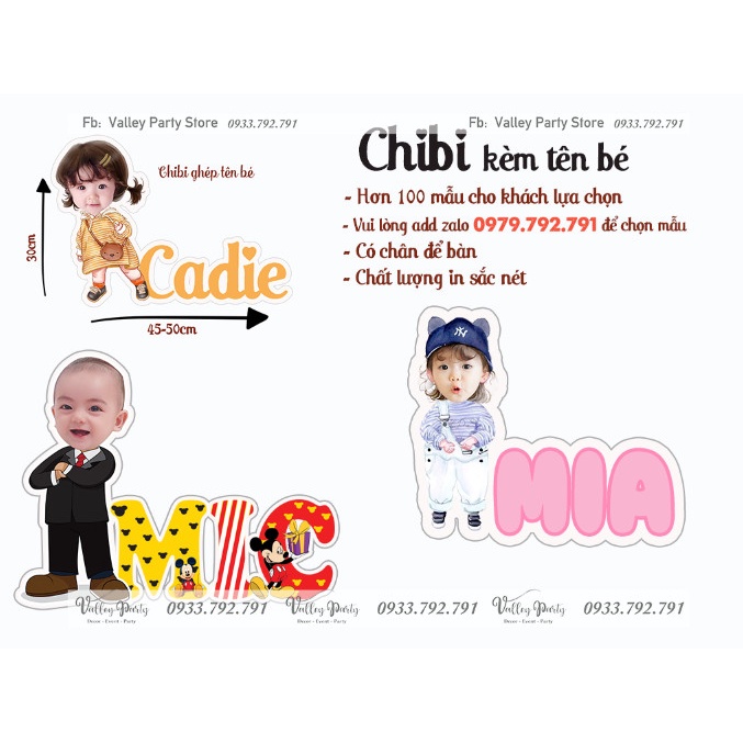 Chibi bé kèm tên trang trí sinh nhật