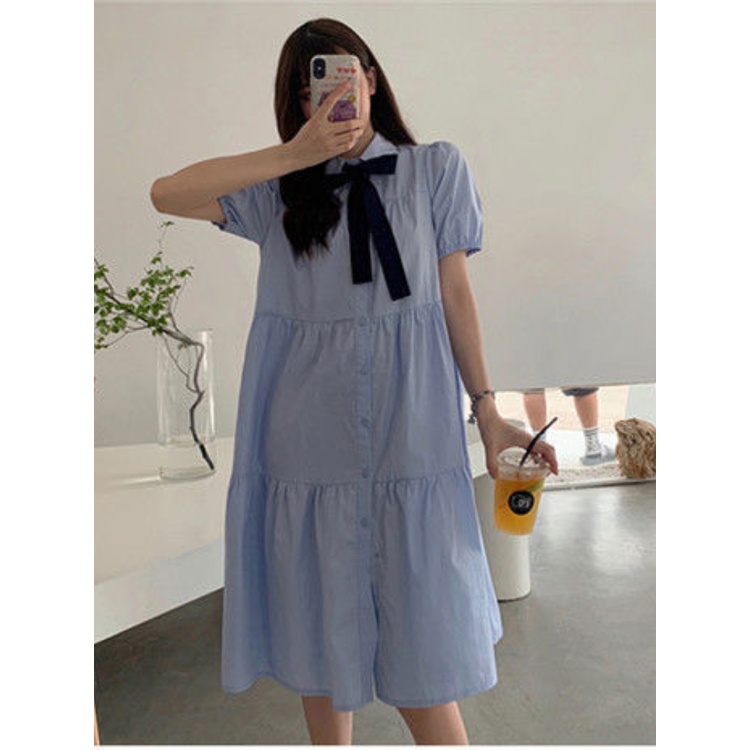 Đầm Maxi Tay Phồng Dáng Rộng Màu Xanh Dương Phong Cách Cổ Điển Thời Trang Mùa Hè Xinh Xắn Cho Nữ