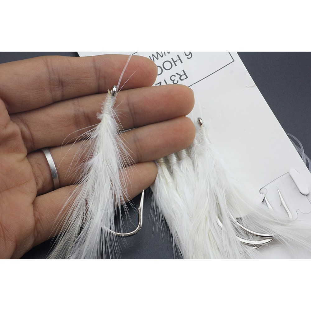 6 Móc Câu Cá Gắn Lông Vũ Trắng