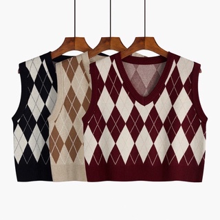 Áo len gile nữ dáng croptop hình thoi đan siêu chất