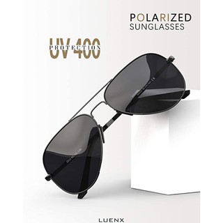 Kính mát chống tia UV LUENX Men Women Aviator Sunglasses Polarized Non-Mirrored All Black Lens Metal Frame UV 400 Drivin
