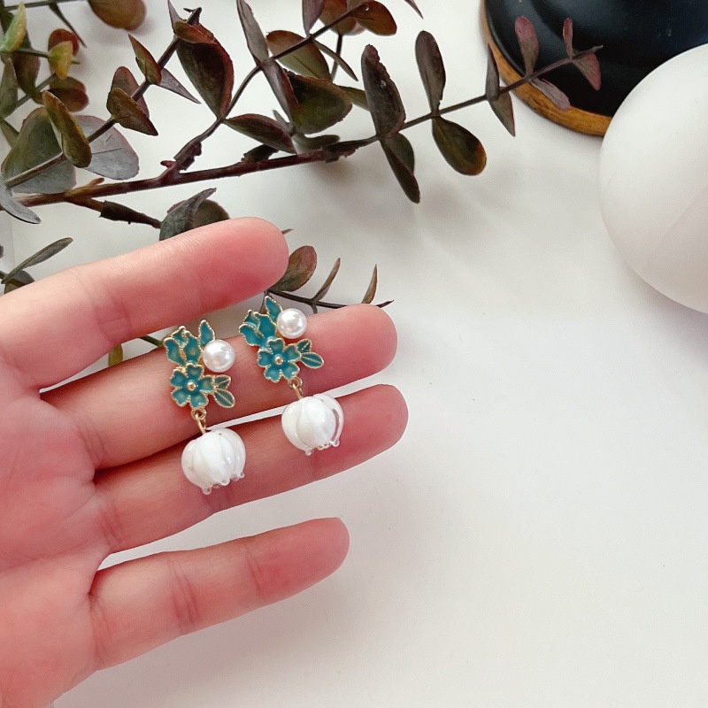 [Hàng Mới] Bông Tai Hoa Phong Lan Tráng Men Phong Cách Retro Trung Hoa