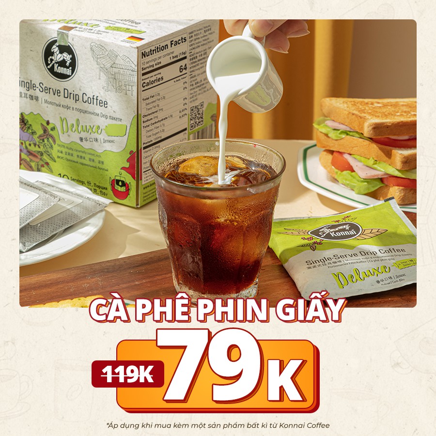 Cà phê phin giấy nguyên chất Deluxe Coffee pha chế tiện lợi 80% Arabica 20% Robusta Konnai Coffee phù hợp đi làm, đi học | BigBuy360 - bigbuy360.vn