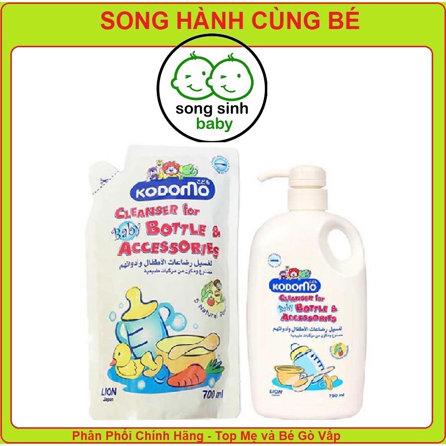 Nước rửa bình sữa Kodomo dạng chai 750ml và bịch 700ml