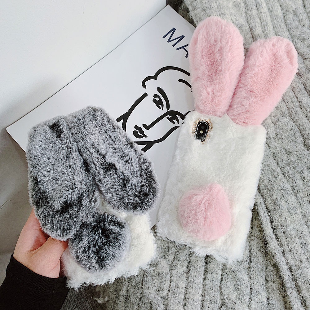 Ốp Điện Thoại Lông Nhung Hình Tai Thỏ Cho iPhone 13 Pro Max 12 Mini 11 Pro Max XS Max X XR SE 6 6S 7 8 Plus