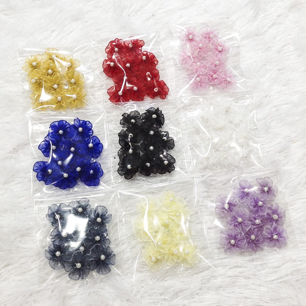 Set 10 bông voan hoa thạch thảo đính kết áo dài váy đầm nhiều màu dễ thương