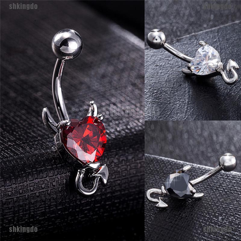 Khuyên rốn hình trái tim ác quỷ đính pha lê cá tính