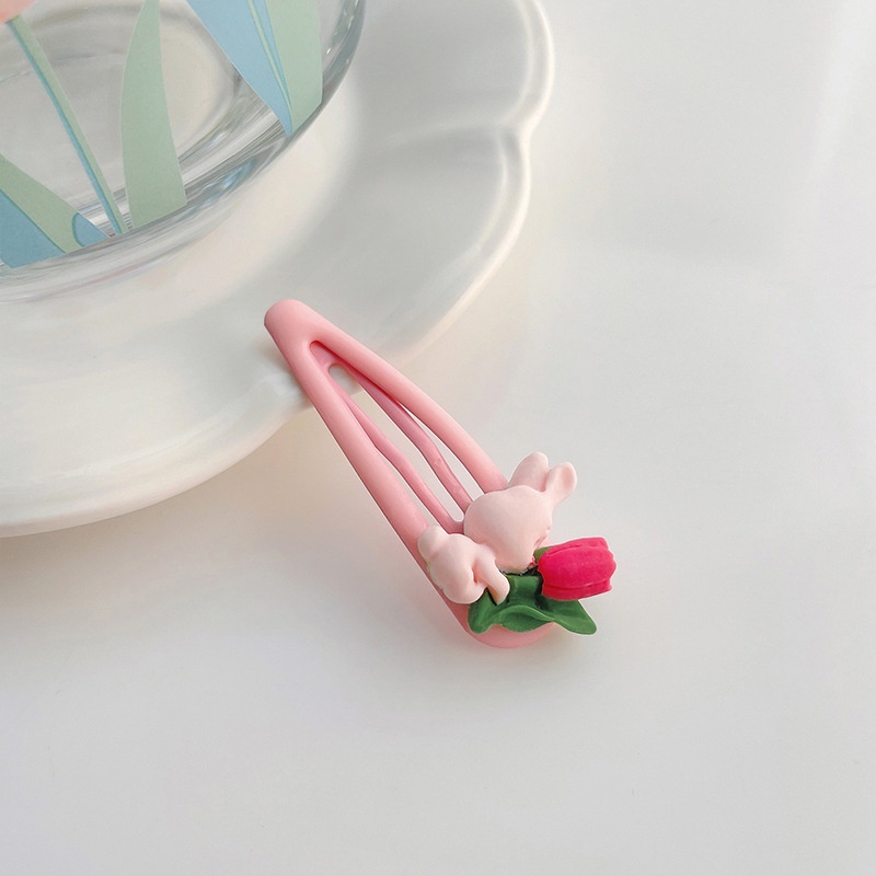 Kẹp tóc hình thỏ màu hồng thiết kế dễ thương phong cách Hàn Quốc